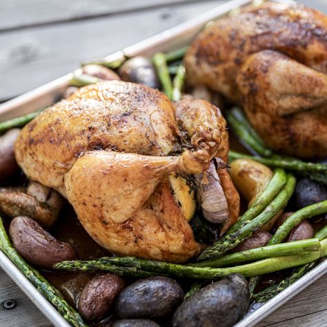 Sunday Roast Chicken Dinner Recipe - Magnolia Sunday Roast, Sunday Roast Chicken, Magnolia Network, Roast Chicken Dinner, Mountain Kitchen, Sheet Pan Dinners, Roast Chicken, Grilled Vegetables, Joanna Gaines