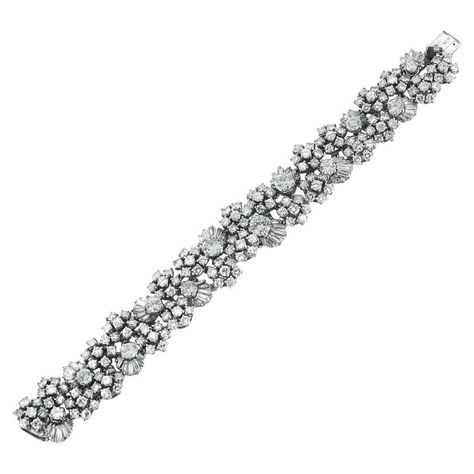 Mid Century Diamond Bracelet | See more rare vintage More Bracelets at https://www.1stdibs.com/jewelry/bracelets/more-bracelets Sparkle Bracelet, Diamond Jewel, Indian Wedding Jewelry, Expensive Jewelry, High Jewelry, Floral Patterns, Round Cut Diamond, Brilliant Cut Diamond, Lalique