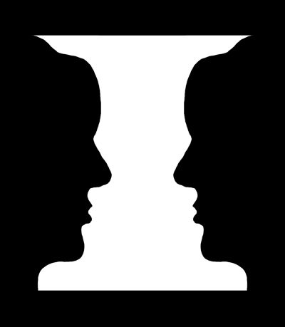 Gestalt concept. Using positive and negative space enhance compositions. The colour contrast between black and white really make the feature of the two faces stand out bold and clean. Space People, Negative And Positive Space, Negative Space Art, Positive And Negative Space, Space Video, Space Drawings, Colour Contrast, Elements And Principles, Principles Of Art