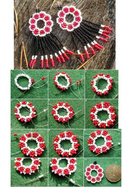 Huichol Beading, Beading Instructions, Huichol Earrings, Anting Manik, Seed Bead Bracelet Patterns, Beaded Flowers Patterns, Beaded Jewelry Earrings, Beaded Stuff, Beaded Earrings Native