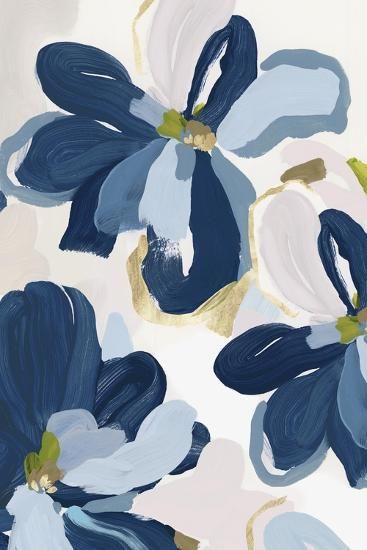 'Cobalt Florals II' Art Print - Isabelle Z | Art.com Arty Ideas, Background Wallpapers, Blue Wall Art, Pastel Background, Flower Canvas, Mini Canvas, Large Canvas Prints, Water Colour, Art Plastique