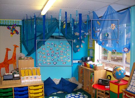 Under the Sea Classroom Reading Corner Photo - SparkleBox Classroom Reading Corner, Under The Sea Classroom, Reading Corner Classroom, Ocean Theme Preschool, Ocean Classroom, Under The Sea Decorations, Ocean Theme Classroom, Ocean Activities, Classroom Display