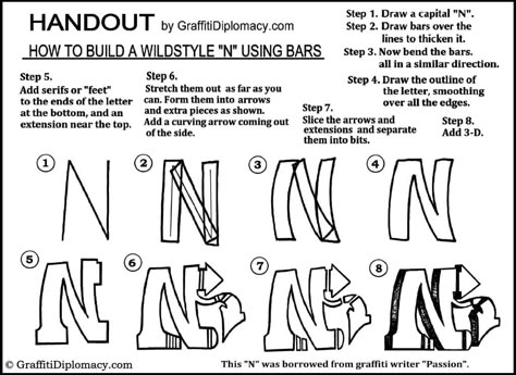 wildstyle N graffiti handout Wildstyle Alphabet, Graffiti Tutorial, Alphabet Graffiti, Draw Tutorial, Graffiti Art Letters, Graffiti Wildstyle, Graffiti Text, 8th Grade Art, Alphabet Font