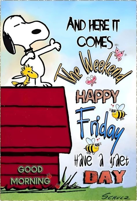 Snoopy Friday Quotes, Friday Morning Quotes Funny Humor, Happy Friday Morning Quotes, Snoopy Happy Friday, Tgif Humor Happy Friday, Friday Snoopy, Snoopy Sayings, Funny Good Morning Greetings, Lunch Pics