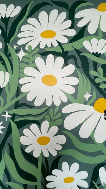 Daisy Mural, Chill Room Ideas, Wall Murals Diy, Garden Mural, Window Well, Chill Room, Murals For Kids, Daisy Painting, Door Murals