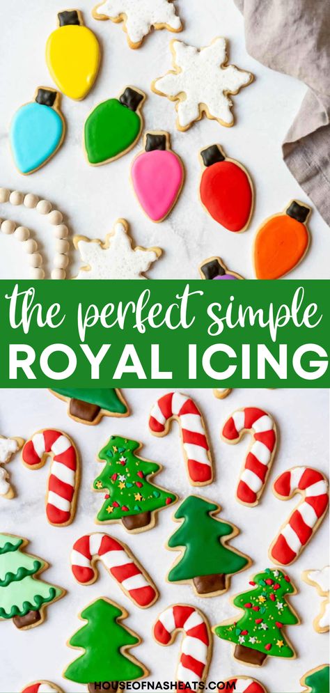 Beautifully decorated cut-out cookies for every celebration and holiday are totally attainable at home with this easy royal icing recipe for sugar cookies and a few tips & tricks to give you the confidence you need to try this technique yourself! | royal icing recipe from scratch | how to make royal icing easy | easy royal icing recipe christmas | easy royal icing recipe halloween | royal icing easy powdered sugar | royal icing easy cookie decorating | easy royal icing recipe for cookies Cut Out Icing Recipe, Royal Icing Piping Recipe, Royal Icing Recipe No Corn Syrup, Cookie Icing Recipe No Corn Syrup, Sugar Cooking Icing Recipe, Holiday Cookies Decorated Royal Icing Recipes, Royal Icing Using Meringue Powder, Royal Icing Flooding Recipe, Glossy Royal Icing Recipe