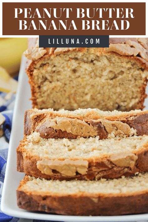 Peanut butter banana bread has the most delicious combination of flavors! This sweet and salty bread is destined to be a family favorite. #peanutbutterbananabread #bananabread #peanutbutterbread #bananabreadrecipe #peanutbutter Salty Bread, Banana Bread Cream Cheese, Peanut Butter Banana Bread Recipe, Banana Upside Down Cake, Butter Banana Bread, Quick Bread Recipes Easy, Peanut Butter Banana Bread, Peanut Butter Bread, Homemade Cake Recipes