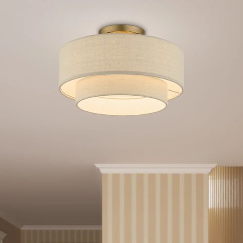 Wade Logan® Bhagipuri Samik Fabric Semi Flush Mount - Wayfair Canada Flush Mount Ceiling Lights Bedrooms, Light Fixtures For Low Ceilings, Nursery Light Fixture, Light Fixtures Bedroom, Low Ceiling Bedroom, Bedroom Colours, Nursery Lighting, Bedroom Light Fixtures, Deco Salon