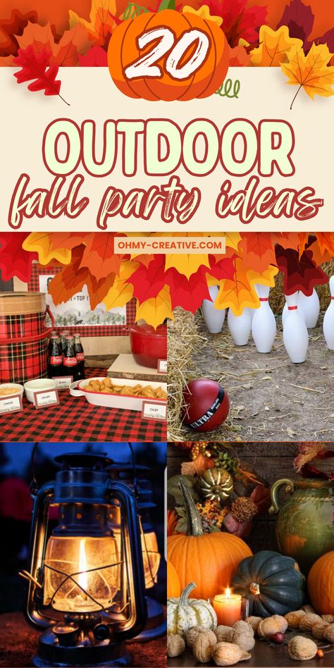 Check these 20 creative fall outdoor party ideas! From menu tips to fun yard games, make your fall event unforgettable! Find the perfect outdoor fall party ideas including recipes, decorations and more. Fall Bbq Birthday Party Ideas, Outdoor Fall Harvest Party, Fall Yard Party, Fall Outdoor Gathering Ideas, Fall Themed Outdoor Party, Fall Family Party Ideas, Outdoor Sweet 16 Party Ideas Fall, Birthday Fall Theme Party Ideas, Fall Party For Teens