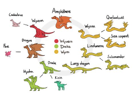 Dragons, drakes, wyrms, etc graph Types Of Dragons, Sea Serpent, Creature Drawings, Fantasy Creatures Art, Mythical Creatures Art, Mythological Creatures, Dragon Drawing, Mystical Creatures, Creature Concept Art