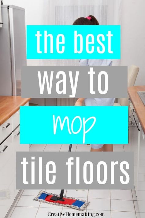 The best way to mop tile floors with vinegar, and the best mop to use to clean tile floors. One of my favorite kitchen floor cleaning hacks! How To Clean Floors, Floor Cleaning Hacks, Tile Floor Cleaner, Best Flooring For Kitchen, Clean Kitchen Floor, Putz Hacks, Mopping Floors, Deep Cleaning Hacks, Cleaning Tile Floors