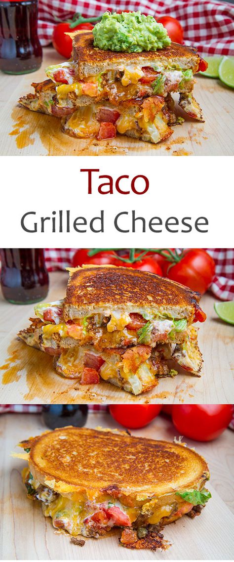 Taco Grilled Cheese Sandwich Taco Grilled Cheese, Grilled Taco, Deli Sandwiches, Grilled Cheese Recipes, Grilled Sandwich, Cheese Sandwich, Grilled Cheese Sandwich, Soup And Sandwich, Idee Pasto Sano