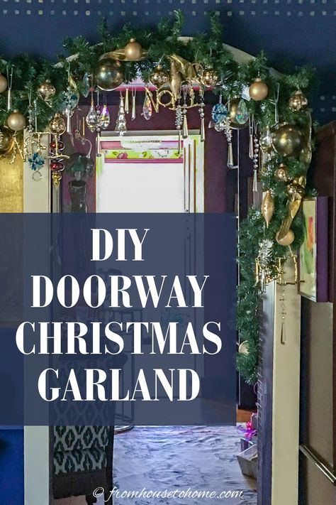 DIY indoor doorway Christmas garland Doorway Christmas Decor Indoor, Christmas Doorway Decorations Indoor, Christmas Pictures With Lights, Christmas Doorway Decorations, Christmas Lights Diy, Christmas Holidays Decorations, Garland Christmas Decor, Diy Christmas Home Decor, Spring Mesh Wreaths