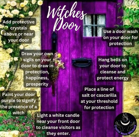 Front Door Witchcraft, Purple Doors Front House Meaning, Witch Protection Front Door, Front Door Wash Witchcraft, Dark Purple Door, Witches Front Door, Front Door Protection Spell, Witchy Purple Front Door, Purple Door Meaning