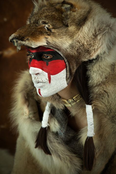 shamanism-origin Native American Spirit Animals, Native American Face Paint, Wolf Headdress, Native American Tattoos, Native American Wolf, Native American Headdress, American Quotes, Native American Paintings, Native American Warrior