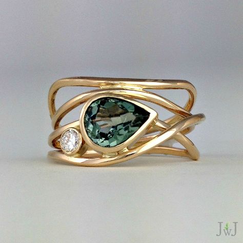 Green Horizon Ring - Jeanette Walker Jewellery Jewellery Shops, Nature Inspired Engagement Ring, Kay Jewelers, Jewellery Gold, Jewellery Store, Green Tourmaline, Designer Engagement Rings, Coventry, Green Stone