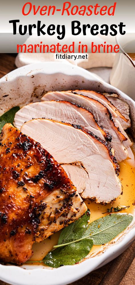 Roasted turkey breast in the oven comes out moist and juicy. That's a perfect recipe for Thanksgiving dinner for two to four people. Best Turkey Breast Recipe, Thanksgiving Turkey Breast, Juicy Turkey Recipe, Brined Turkey Breast, Boneless Turkey Breast, Juicy Turkey, The Best Turkey, Turkey Brine Recipes, Brine Recipe