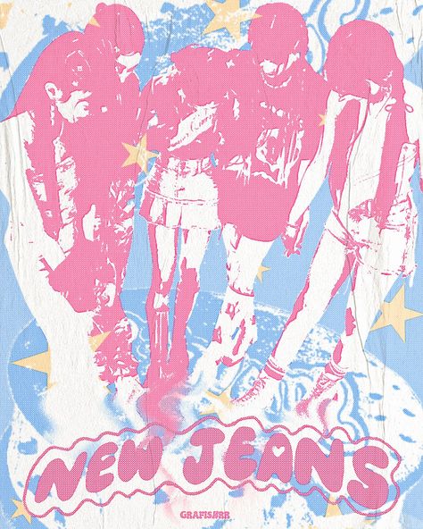 Pastel Music Poster, Pink And Blue Graphic Design, Kpop Canva Posters, Kpop Blue Poster, Newjeans Prints, New Jeans Poster Prints, Nwjns Poster, New Jeans Collage, Pink And Blue Poster