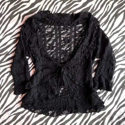 SOLD ♡⟡ vintage black lacey ruffles tie up cardigan 💌 -pinterest fits! very famous for layering, literally look good with anything. ♡ size m up to l bust 90-100+ | length 50cm ♡ no minus, excellent condition ♡ open order Friday, 12th July 18.00 WIB ♡ how to order? check Highlight ‘hto’ ⟡ form order (name,phone number,address, transfer / co shopee +9% ⟡ turn on our notifications for updates !🎀 tags; #jualbrandymelville #fairycore #coquette #grunge #y2kfashion #pinterest #thrifthaul #jual... Tie Up Cardigan, Lacy Cardigan, Pinterest Fits, 12th July, Coquette Grunge, Fairycore Coquette, Thrift Haul, Open Order, Open Cardigan