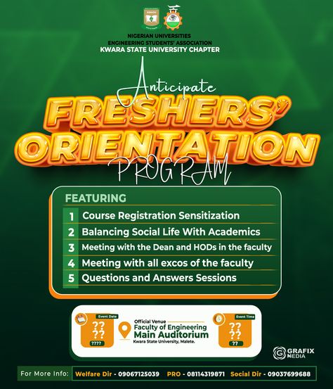 Freshers' Orientation Flyer Freshers Orientation Flyer Design, Freshers Poster, Freshers Day, Freshman Orientation, Service Poster, Freshers Party, Freshers Week, Social Design, Sport Poster Design