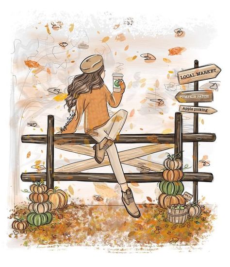 Autumn Season Drawing, Drawing Fall, Painted Fashion, Beginning Of Fall, Hello September, New Goals, Autumn Halloween, Screen Saver