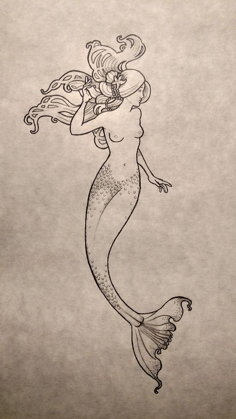 Mermaid Vintage Illustration, Simple Mermaid Tattoo, Vintage Mermaid Tattoo, Sketch Mermaid, Seal Tattoo, Minimal Tattoo Designs, Minimal Tattoo Ideas, Mermaid Drawing, Mermaid Sketch