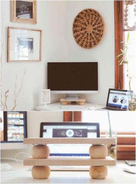 21 Awesome DIY Desk Organizers That Make The Most Of Your Office Space #diy #organizers #homeoffice #desk #organizing #chic #projects Diy Monitor Stand, Monitor Stand Diy, Acrylic Desk Accessories, Craft Organisation, Desk Organization Diy, Diy Office, 15 Diy, Monitor Stand, Diy Desk