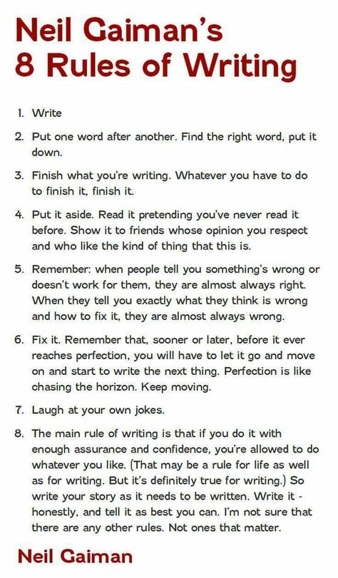 Neil Gaiman's rules of writing. #writing #rules #NeilGaiman #Gaiman #advice Wild Rumpus, Philosophy Of Life, Writing Inspiration Tips, Writing Plot, Writing Things, Writing Fantasy, Writing Prompts For Writers, Creative Writing Tips, Dialogue Prompts