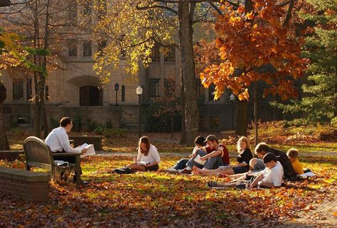 Midwest College Aesthetic, Fall In College Aesthetic, School In Autumn, East Coast Autumn Aesthetic, Fall Campus Aesthetic, Upstate New York Aesthetic Fall, Autumn School, College Class, Fall School