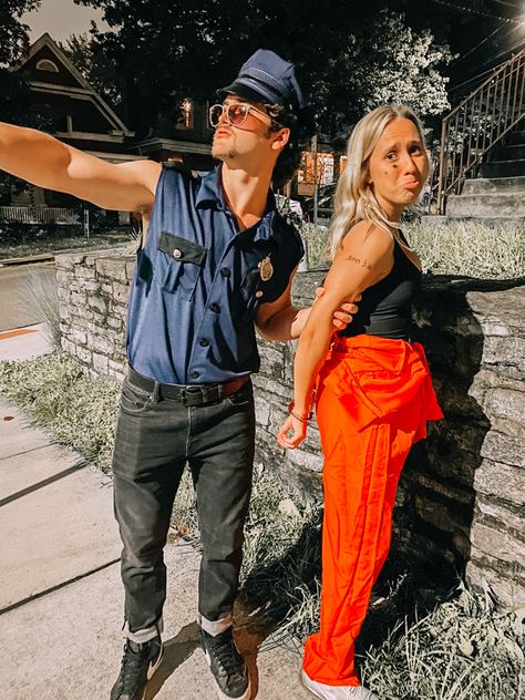 Couple Halloween Costume Cop And Prisoner, Police Couple Halloween Costumes, Prisoners Couples Costume, Police Officer And Prisoner Costume Couple, Inmate And Cop Couple Costume, Prisoner Costume College, Cop Prisoner Costume Couple, Prisoner Couple Costume, Police Couple Costume