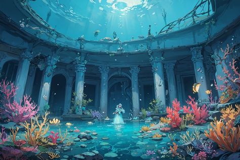 ArtStation - 293 Underwater World Kingdom reference Ideas Illustration in 4K in shop!, ReferenceHub Underwater Kingdom Fantasy Art, Fantasy World Design, Ocean Concept Art, Underwater Concept Art, Underwater Building, Kingdom Reference, Underwater Temple, Reference For Art, Sea Kingdom