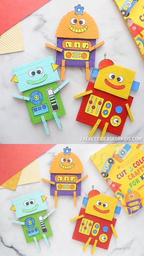 Cardboard Robot, Diy Kids Party, Robot Craft, School Kids Crafts, Hand Crafts For Kids, Toilet Paper Roll Crafts, Crafts For Boys, Easy Crafts For Kids, Recycled Crafts