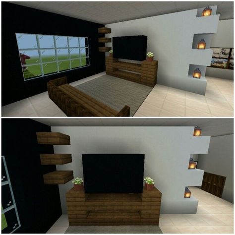 Tv Design Minecraft, Minecraft Tv Room, Minecraft Couch Ideas Living Rooms, Tv Ideas Minecraft, Minecraft Tv Stand, How To Make A Tv In Minecraft, Tv Minecraft Ideas, Minecraft Tv Ideas, Minecraft Tv Designs