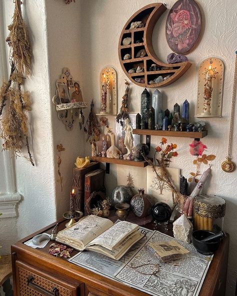 witchy aesthetic • Instagram Witchy Walk In Closet, Witchy Esthetics Room, Dark Witchy Room Aesthetic, Witchy Cottagecore Aesthetic House, Earthy Witchy Aesthetic, Witchy Core Aesthetic, Boho Witch Aesthetic Home, Witchy Stuff Aesthetic, Witchy Earthy Aesthetic