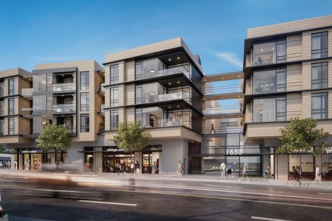 Santa Monica five-story mixed-use development has a new look - Curbed LA Modern Exterior Design, Condominium Architecture, Residential Architecture Apartment, Apartments Exterior, Apartment Exterior, Residential Building Design, Modern Architecture Building, New Architecture, Mix Use Building