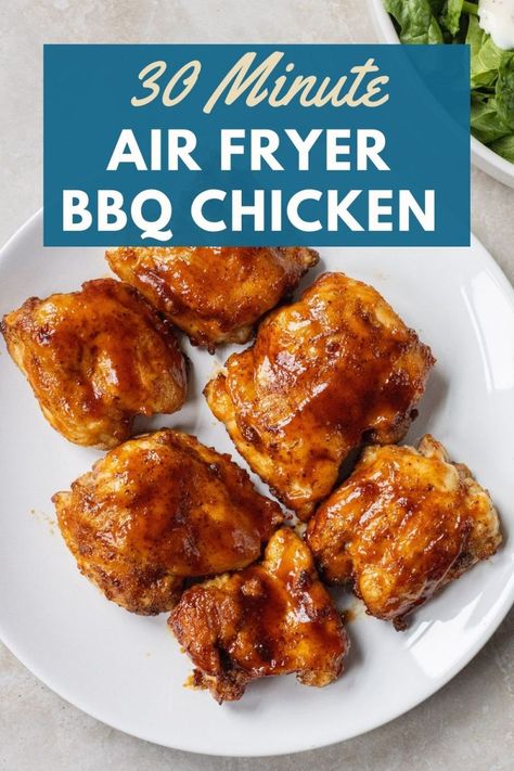 These Air Fryer Boneless Skinless Chicken Thighs are bursting with flavor and only takes 30 minutes to make. This is an easy and healthy weeknight dinner you have to try! Boneless Skinless Chicken Thigh Airfryer, Air Fryer Bbq Chicken Thighs, Air Fryer Boneless Skinless Chicken, Air Fryer Bbq Chicken, Chicken Cutlet Recipes, Bbq Chicken Thighs, Inexpensive Dinners, Honey Bbq Sauce, Cutlets Recipes