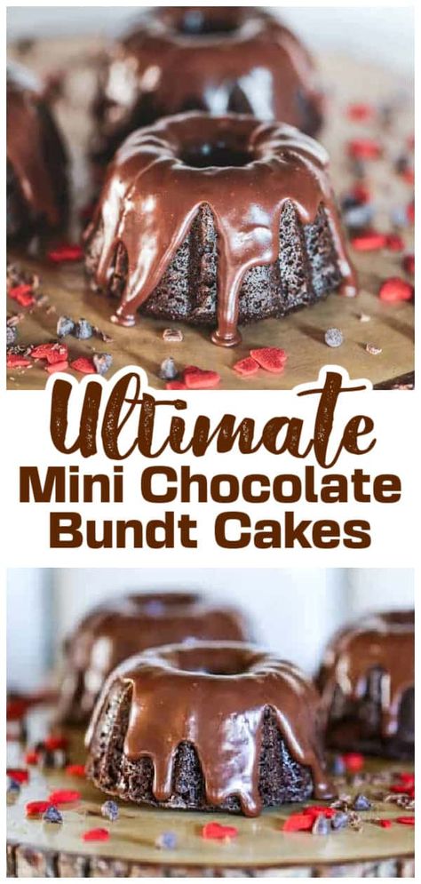 Mini Chocolate Bundt Cake Recipe, Chocolate Mini Bundt Cakes, Mini Chocolate Bundt Cakes, Chocolate Bundt Cakes, Mini Bunt Cake, Bunt Cake Recipe, Ganache Glaze, Mini Bundt Cakes Recipes, Chocolate Ganache Glaze