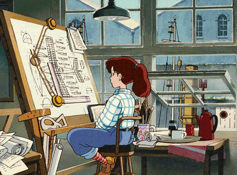 Study Gif Aesthetic, Art Studio Illustration, Study Tumblr, Studio Ghibli Gif, Witchy Background, Studying Gif, Drawing Gif, Film Anime, Ghibli Artwork