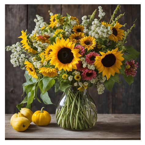 Sunny Fall Flower Arrangement We Love Garden Sunflowers. We offer two ways to enjoy this amazing style. See our options below. We will create this style and vibe for your special birthday gift, anniversary, or just because occasion just right for you. We will create a one of a kind Fresh Flower Vase Arrangement or order our "Timeless Collection" for them to enjoy as a home decor everlasting display for their home or office. The Timeless Collection is offered for Nationwide Delivery. Our Sunny Fa Fall Bouquet With Sunflowers, Sunflower Arrangements Diy, Sunflower Vase Arrangements, Simple Sunflower Centerpieces, Fall Flower Arrangements Centerpieces, Deep Sympathy, Gala Centerpieces, Garden Sunflowers, Sunny Fall Day