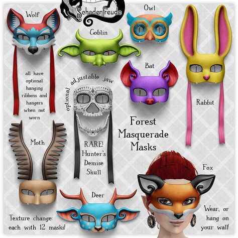 forest masquerade Forest Masquerade, Fox Skull, Dog Mask, Animal Mask, Bird Masks, Masquerade Costumes, Cat Mask, Animal Masks, Sims 4 Mods Clothes