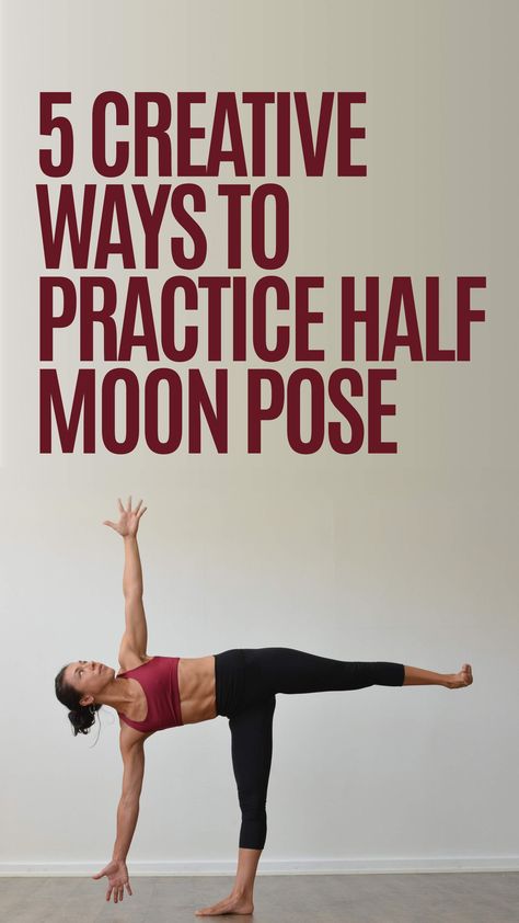 There are many different ways that you can practice half moon pose to find balance and stability within your own body, so give these five variations a try to add a new twist to your practice. Sleep Yoga Poses, Balance Yoga Poses, Arm Balance Yoga Poses, Half Moon Pose, Ardha Chandrasana, Yoga Balance Poses, Yoga Poses For Sleep, Standing Yoga Poses, Yoga Sequence For Beginners