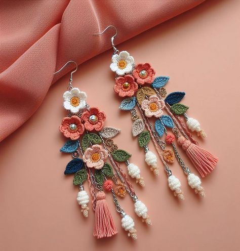 #Fashion #Embrace #Jewelry #StatementJewelry #Spirit #Exploring #with #Style #Your #Bohemian #Boho #Style #Jewelry #Accessories #Free Jewellery Making Earrings, Microcrochet Earrings, Knitted Earrings, Diy Crochet Jewelry, Earring Crochet, Knitted Jewelry, 100 Crochet Stitches, Flower Jewelry Designs, Diy Earrings Easy