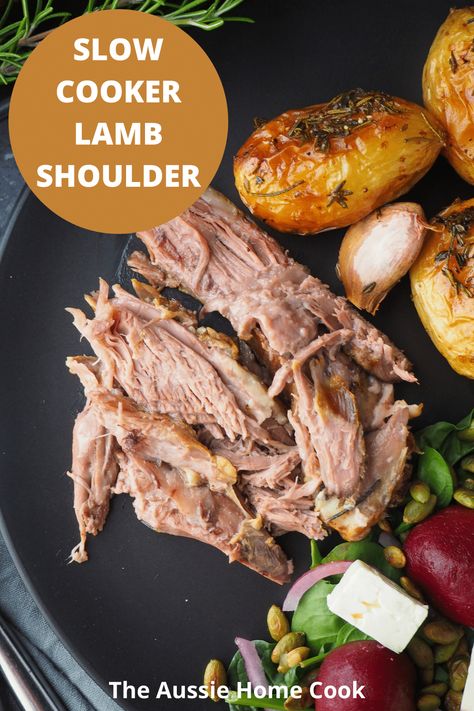 This slow cooker lamb shoulder is deliciously moist and tender.  With just five ingredients you can throw it on in the morning for a easy fuss free dinner. Slow Cooker Entertaining Recipes, Lamb In The Slow Cooker, Slow Cooker Pulled Lamb, Slow Cooked Lamb Shoulder In Slow Cooker, Lamb Shoulder Roast Slow Cooker, Slow Cook Lamb Shoulder, Boneless Lamb Shoulder Recipes, Lamb Shoulder Recipes Slow Cooker, Slow Cooker Lamb Shoulder