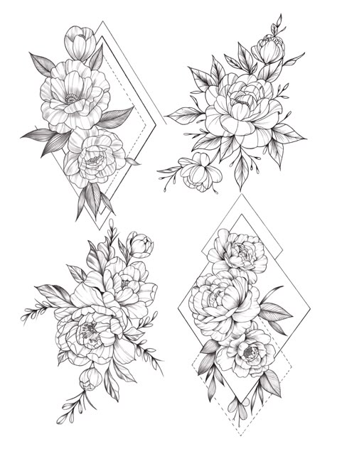 Floral Design Tattoo Geometric Shapes, Hexagon Flower Tattoo, Floral Patchwork Tattoo, Geometric Flower Tattoos, Floral Geometric Tattoo, Geometric Tattoo Outline, Geometric Floral Tattoo, Graphic Tattoo Design, Big Cover Up Tattoos