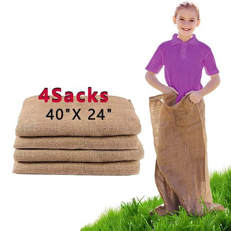 PRICES MAY VARY. LARGE SACK RACING FOR ALL AGES: 24x40 inch burlap bags, perfect size for kids and adults. The potato sacks are large enough to reach the waist of a 6'-tall adult, and can be easily rolled down for child uses. ECO-FRIENDLY MATERAL: 100% biodegradable. Our burlap is made from the natural jute plant (one of the most eco-friendly materials) with no synthetics. The jute bag will completely decompose when discarded, and the production is completely carbon neutral. It is worth mentioni Camping Themed Birthday Party Games, Western Party For Adults, Fall Birthday Party Games, Adult Field Day Games, Outside Yard Games, Lawn Games For Kids, Games For Birthday Party, Family Outdoor Games, Potato Sack Race