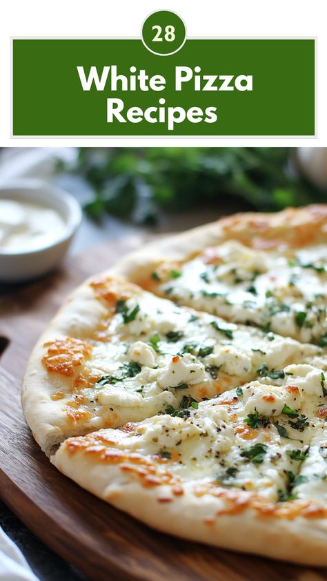 A delicious white pizza topped with creamy cheeses, fresh herbs, and savory toppings, perfect for any occasion and sure to impress your guests. Homemade Pizza Flavors, White Pizza With Tomatoes, White Sauce Pizza Toppings, Healthy White Pizza Sauce, White Pizza Topping Ideas, White Pizza Ideas, Pizza With White Sauce, Homemade White Pizza, White Pizza Sauce Recipe