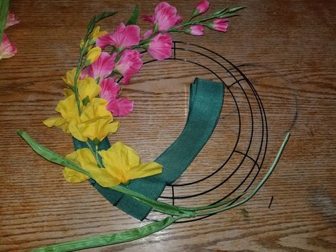 DIY Dollar Tree Spring Wreath - The Modest Cottage Dollar Tree Spring Wreath, Clothes Pin Wreath, Wire Wreath Forms, Diy Spring Wreath, Tulip Wreath, Tree Wreath, Outdoor Wreaths, Wire Wreath, Easter Wreath