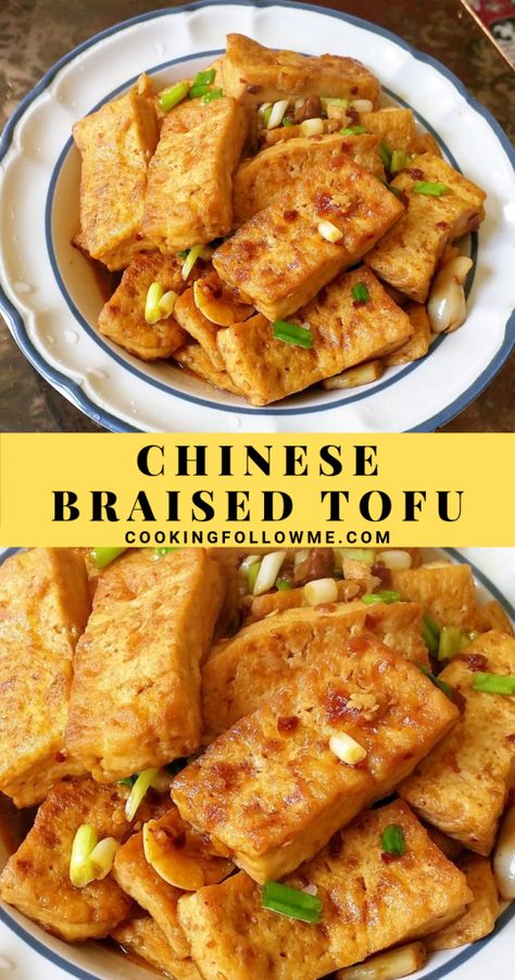 Chinese Braised Tofu is an authentic home-cooked dish in Chinese food that you can easily make at home. #Chinesefood #BraisedTofu #tofu #Chinesetofu #tofurecipes Braised Tofu Recipe, Berry Trifle Recipe, Vegan Chinese Food, Braised Tofu, Vegetarian Oyster Sauce, Vegan Chinese, Cake Pizza, Berry Trifle, Lo Mein Recipes