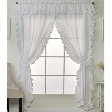 Sarah Priscilla Ruffle Curtain Panel Pair with Tiebacks Priscilla Curtains, Ruffle Curtains, Cape Cod Style, Double Rod Curtains, Tier Curtains, Double Curtains, Dreams Beds, Dreamy Room, Sheer Curtains