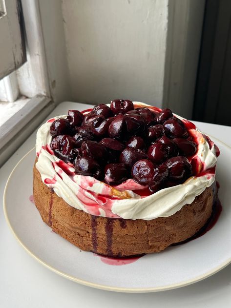 Peanut Butter & Jelly Cake with Roasted Cherries Birthday Pastries, Peanut Butter Jelly Cake, Cake With Jam, Roasted Cherries, Butter Cream Cake, Cake With Cherry, Birthday Recipes, Cake Cherry, Roasted Cherry